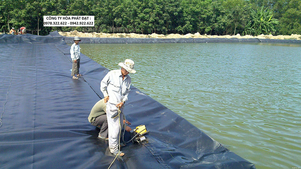 chuyên thi công lót bạt ao hồ nuôi tôm cá HDPE, lót màng chống thấm nước